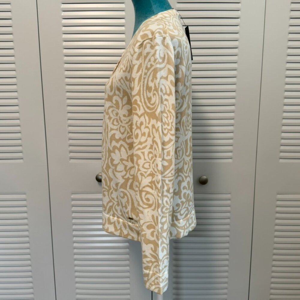 NWT Tommy Hilfiger Cream & Tan Paisley Floral Cotton Cardigan Sweater, Size L - Picture 5 of 11